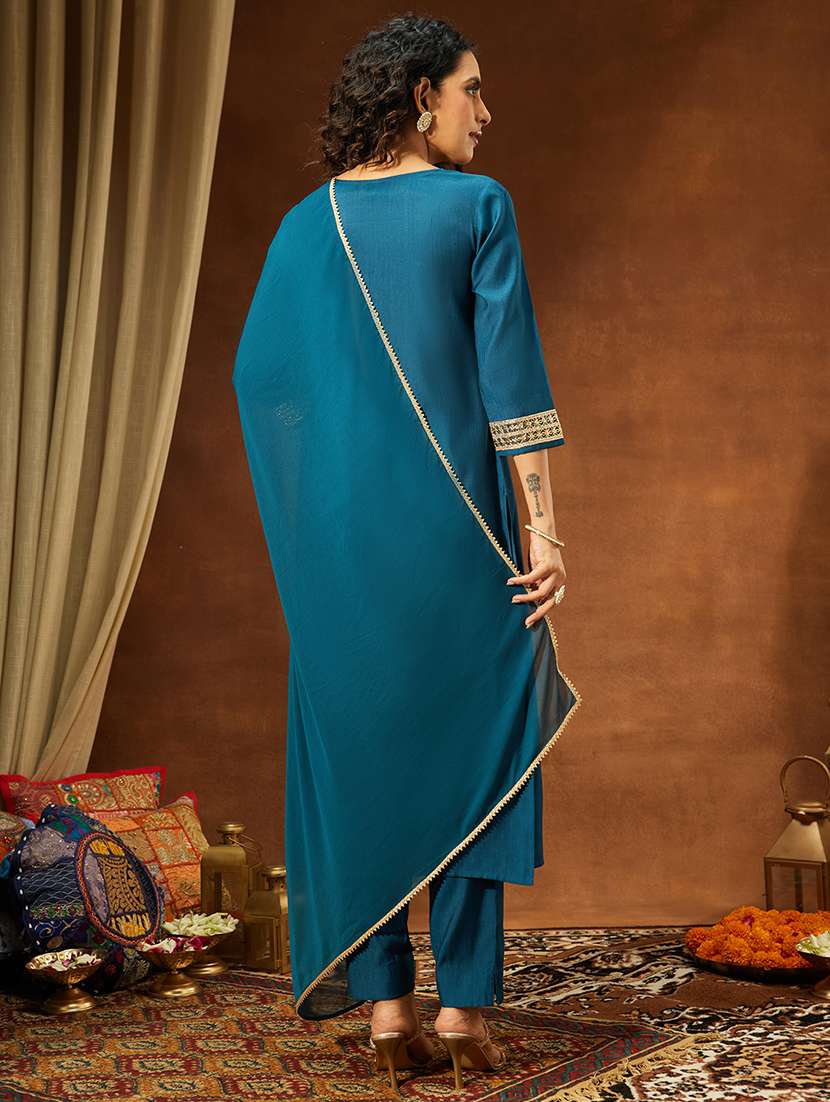 women teal kurta dupatta set - 22440077 -  Standard Image - 5