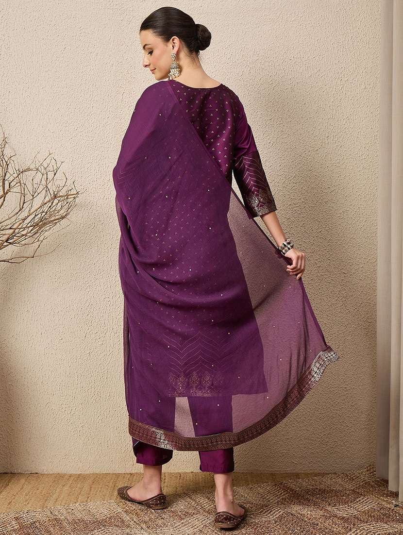 women purple kurta dupatta set - 22440155 -  Standard Image - 3