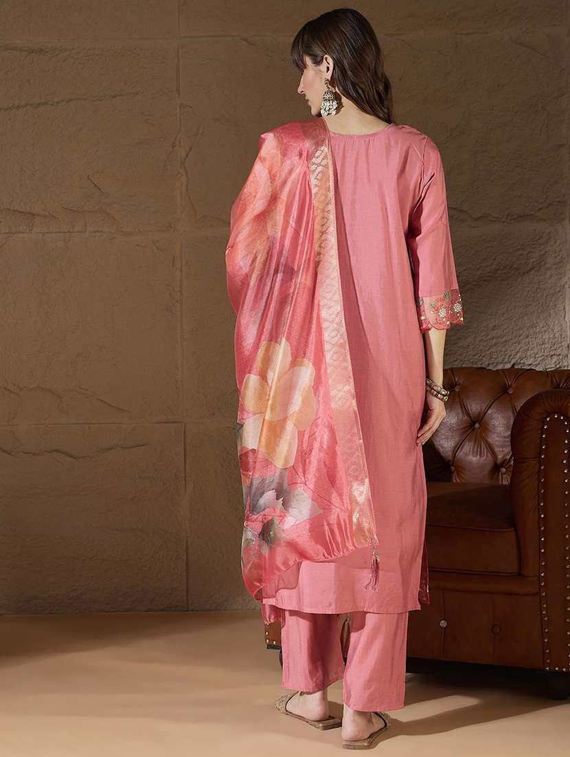 women self design pink kurta dupatta set - 22440169 -  Standard Image - 3