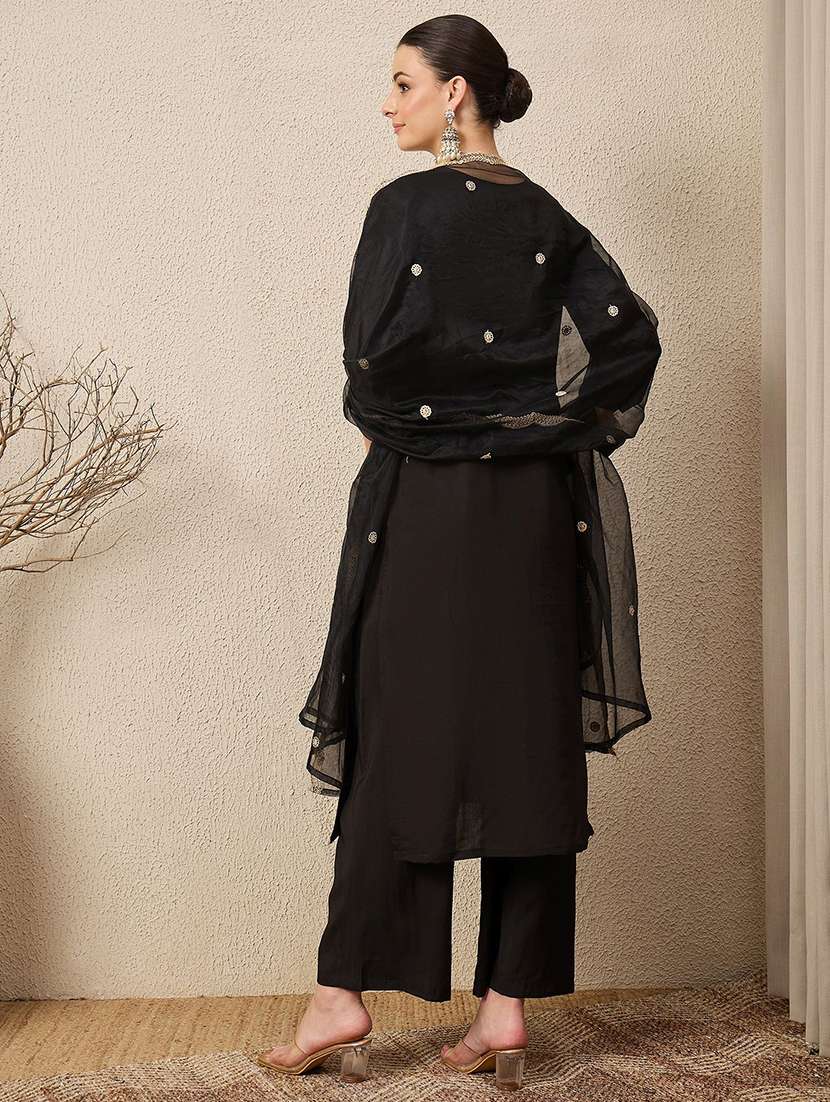 Women Black Kurta Dupatta Set - 22440193 -  Standard Image - 3