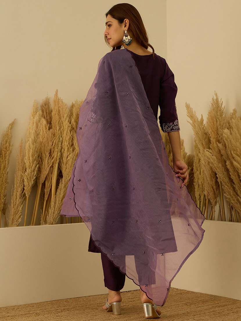women purple kurta dupatta set - 22440243 -  Standard Image - 3