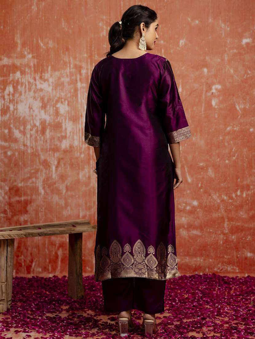 women purple kurta dupatta set - 22440249 -  Standard Image - 3