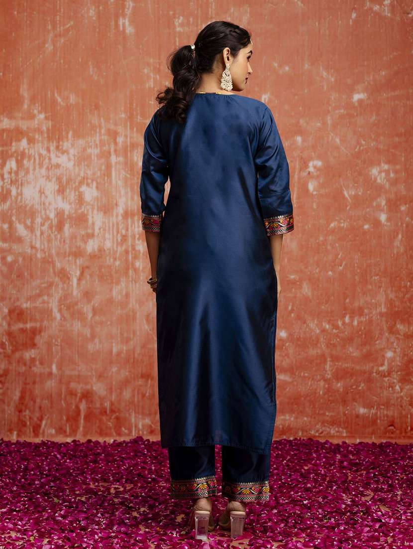 women self design blue kurta dupatta set - 22440260 -  Standard Image - 3