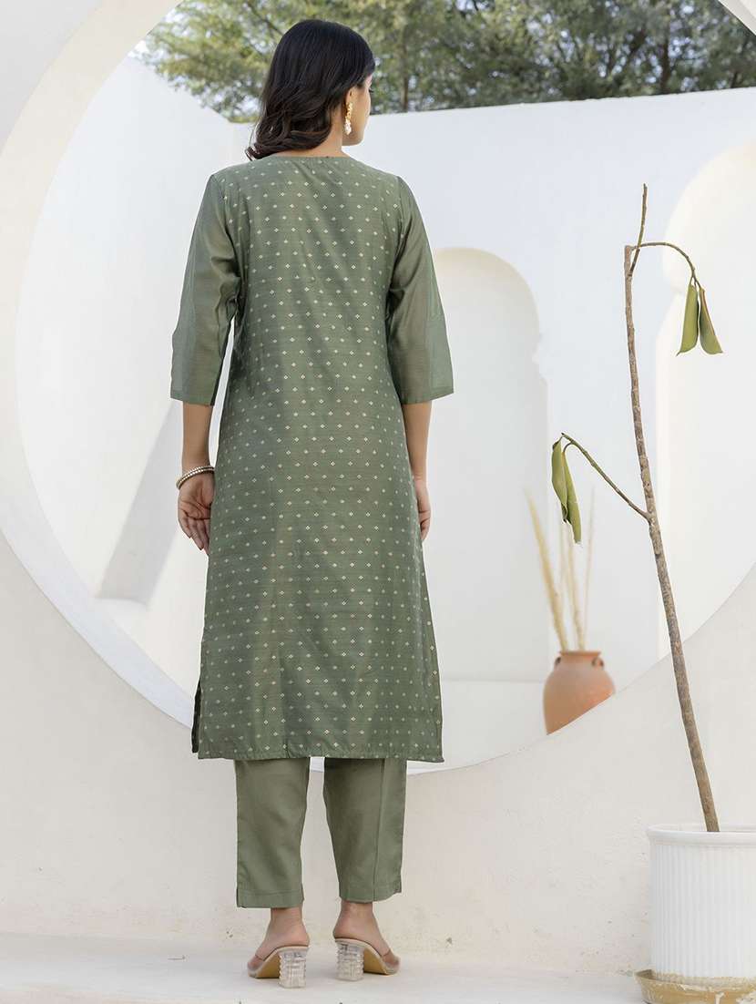 women self design green kurta dupatta set - 22440262 -  Standard Image - 3