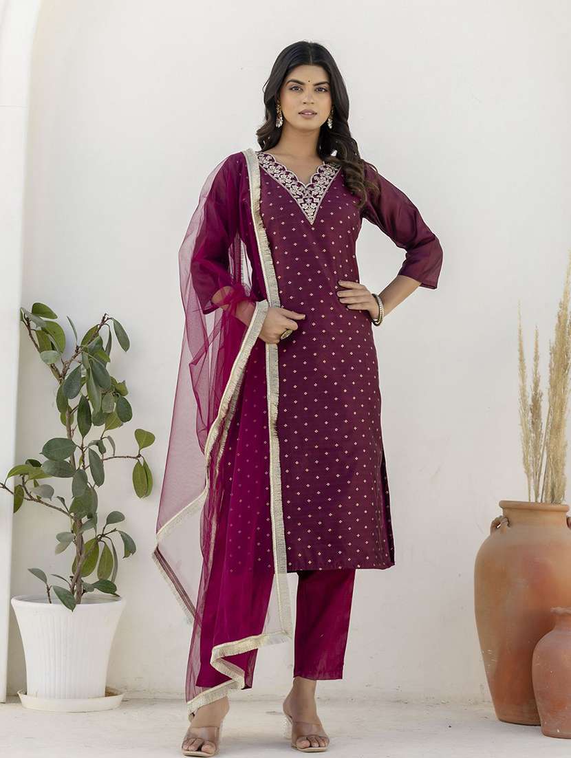 women purple kurta dupatta set