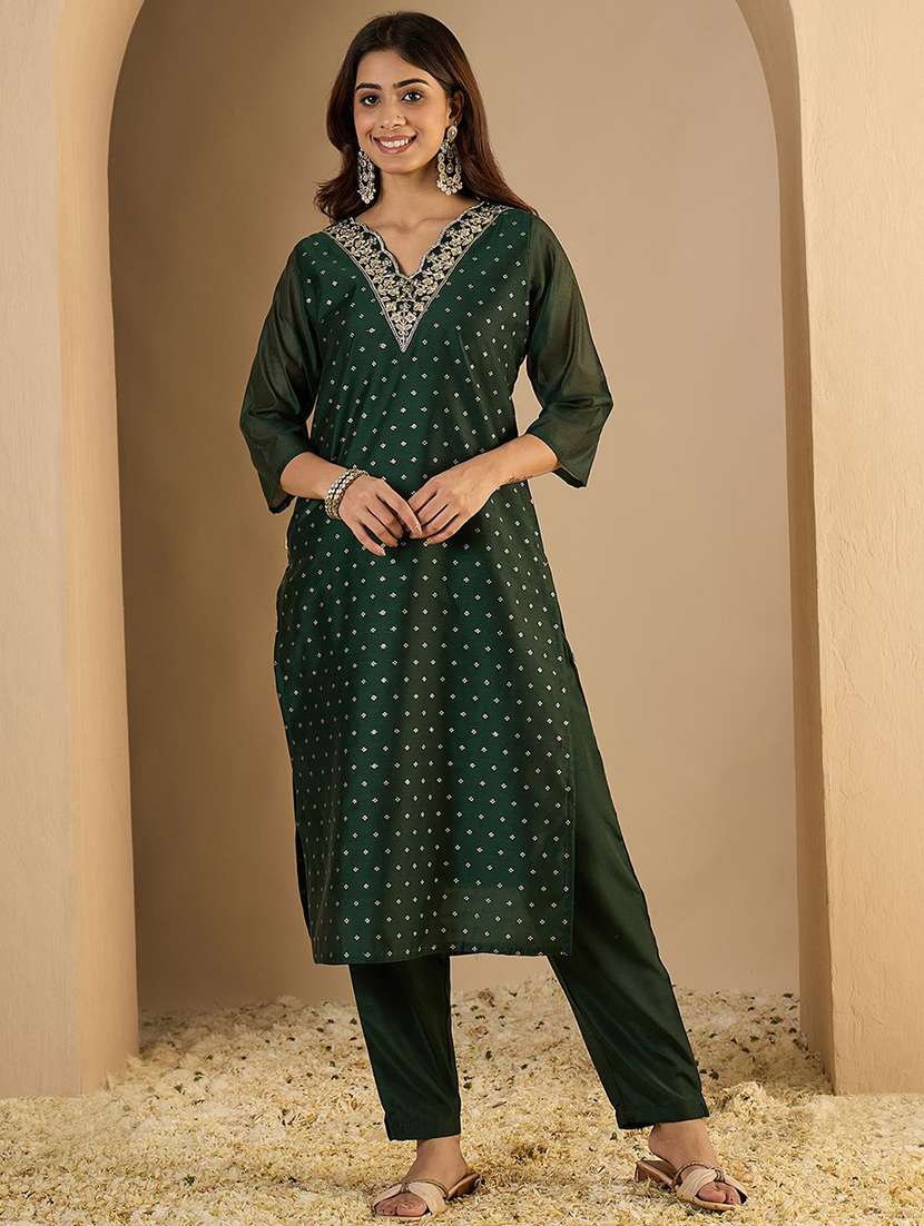 women self design green kurta dupatta set