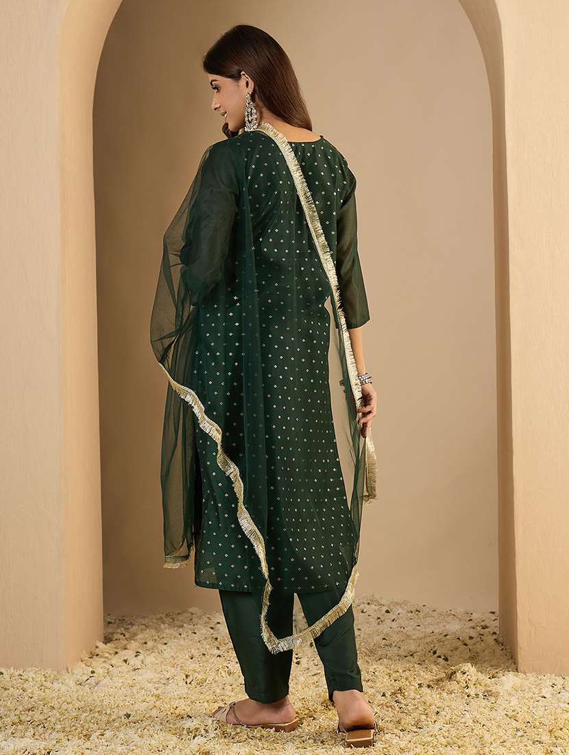 women self design green kurta dupatta set - 22440266 -  Standard Image - 3