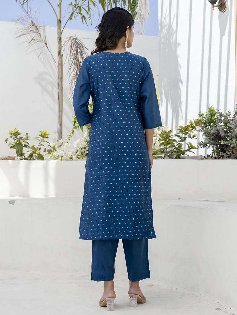 women self design blue kurta dupatta set - 22440270 -  Standard Image - 3