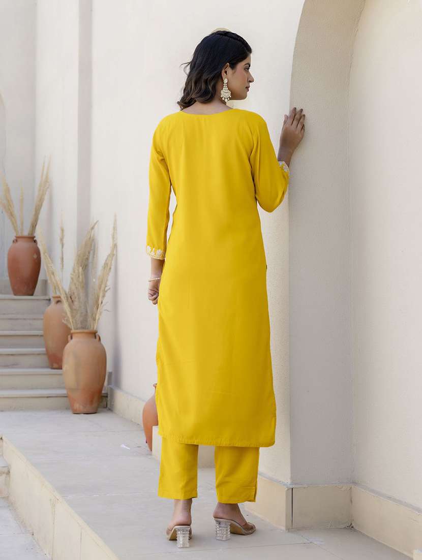 women solid with work three quarter sleeve kurta pant with dupatta set - 22440274 -  Standard Image - 3