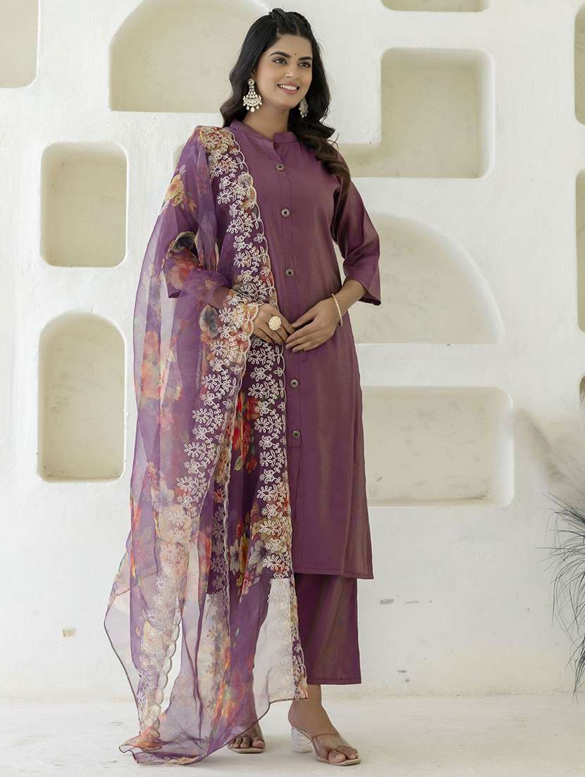 women purple kurta dupatta set