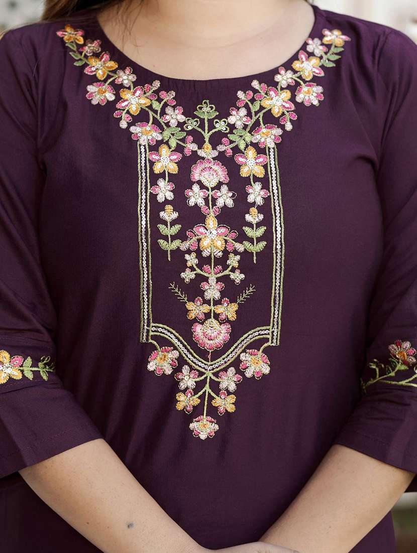 women self design purple kurta dupatta set - 22440353 -  Standard Image - 3
