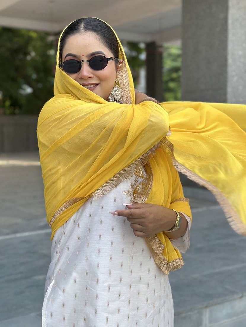 women white kurta dupatta set - 22440374 -  Standard Image - 3