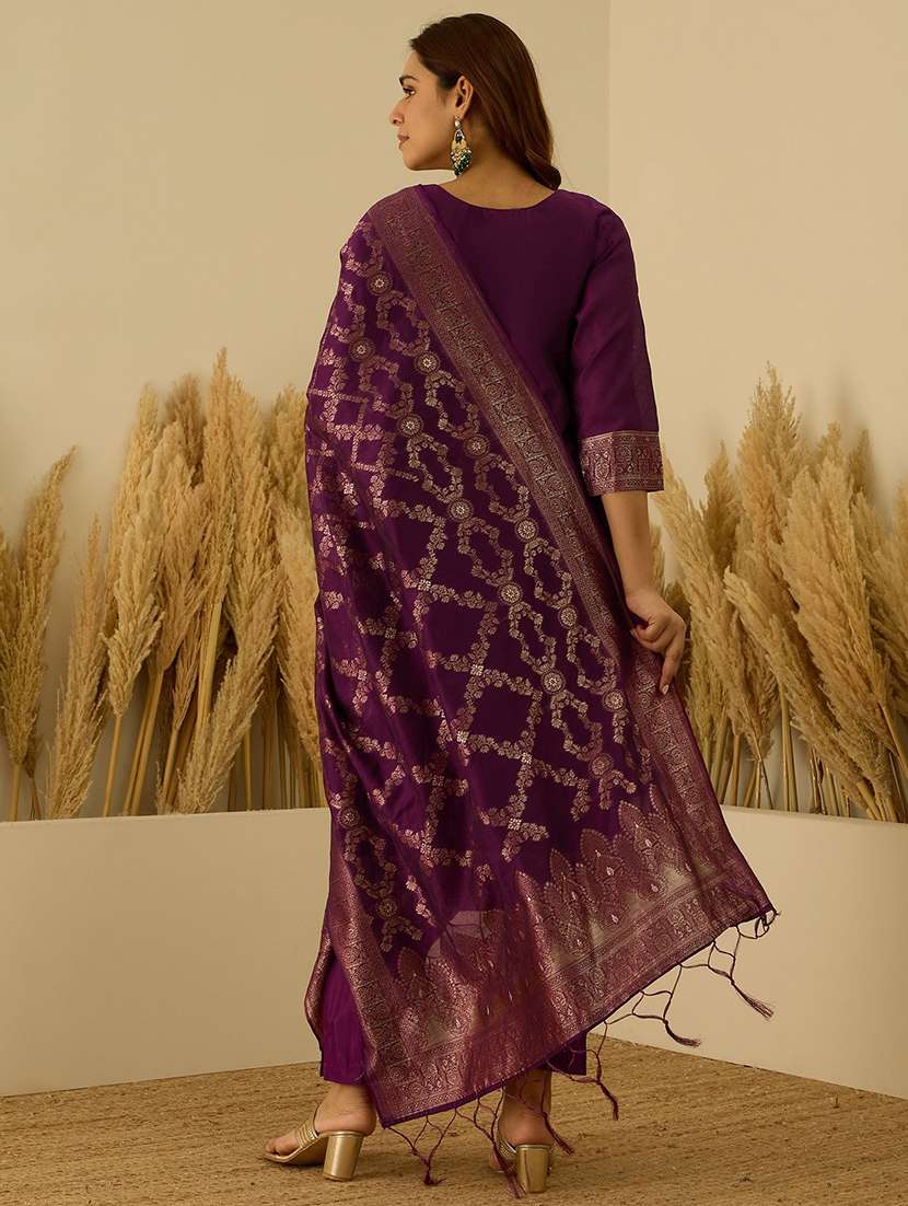 purple cotton blend kurta dupatta  set - 22440387 -  Standard Image - 3
