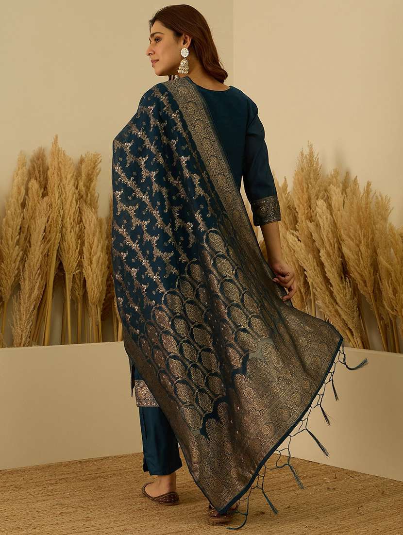 women self design blue kurta dupatta set - 22440388 -  Standard Image - 3