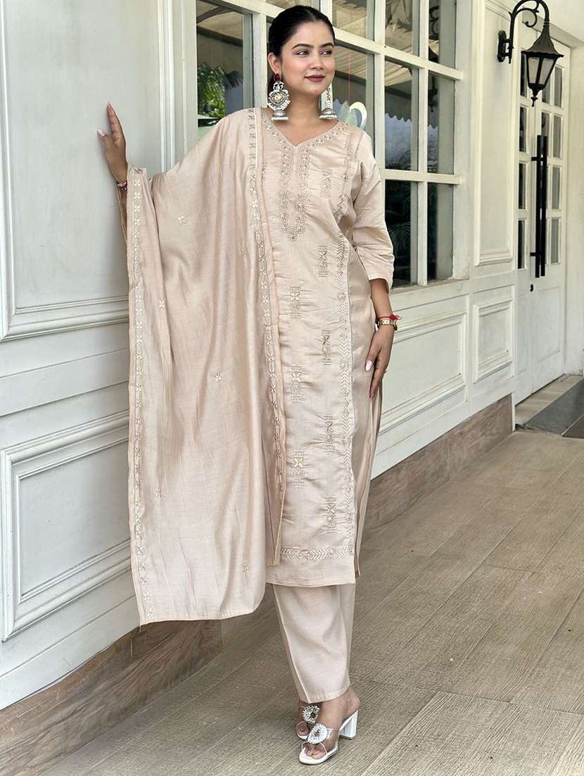 women beige kurta dupatta set - 22440389 -  Standard Image - 3
