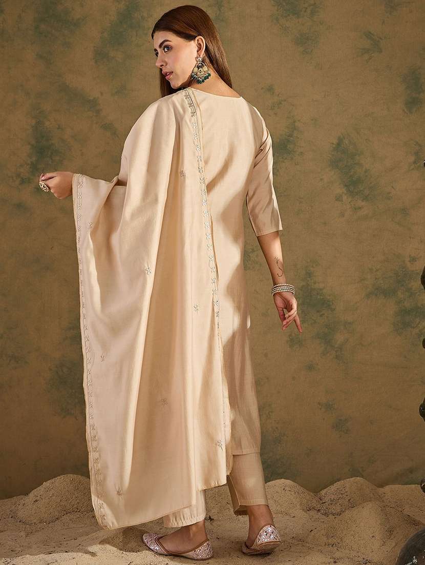 women beige kurta dupatta set - 22440390 -  Standard Image - 3