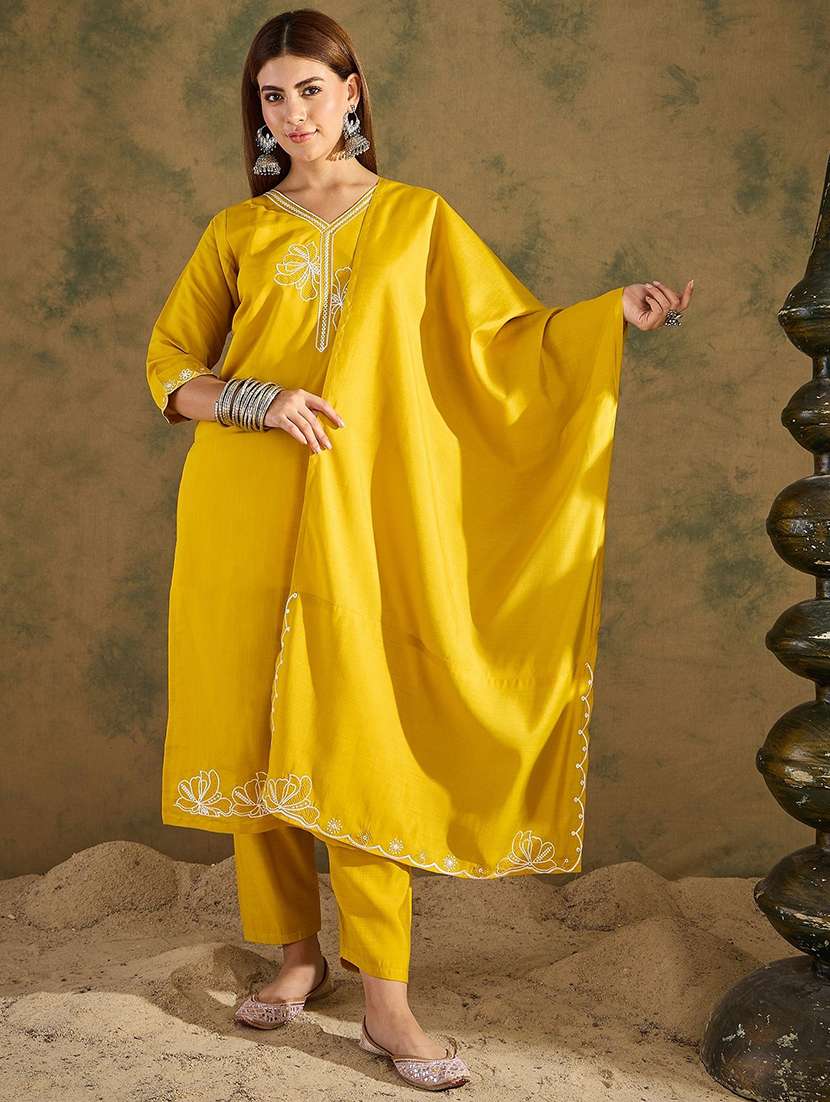 women yellow kurta dupatta set