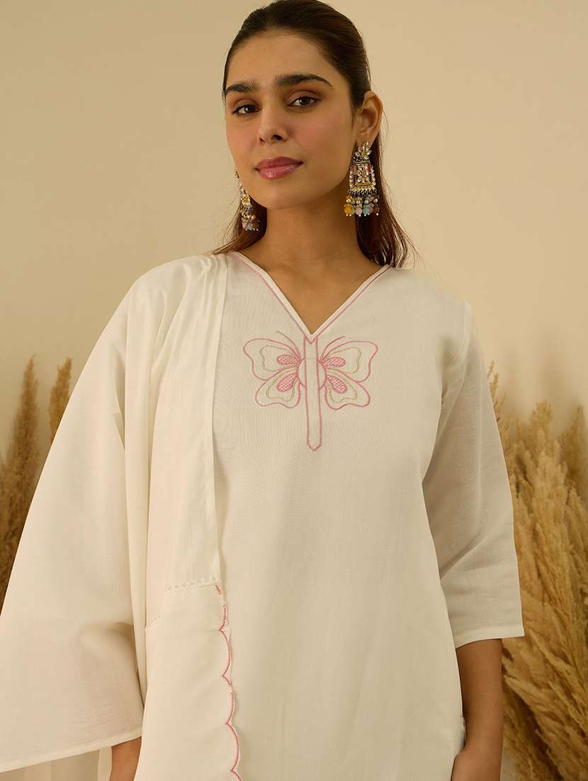 women self design white kurta dupatta set - 22440399 -  Standard Image - 3
