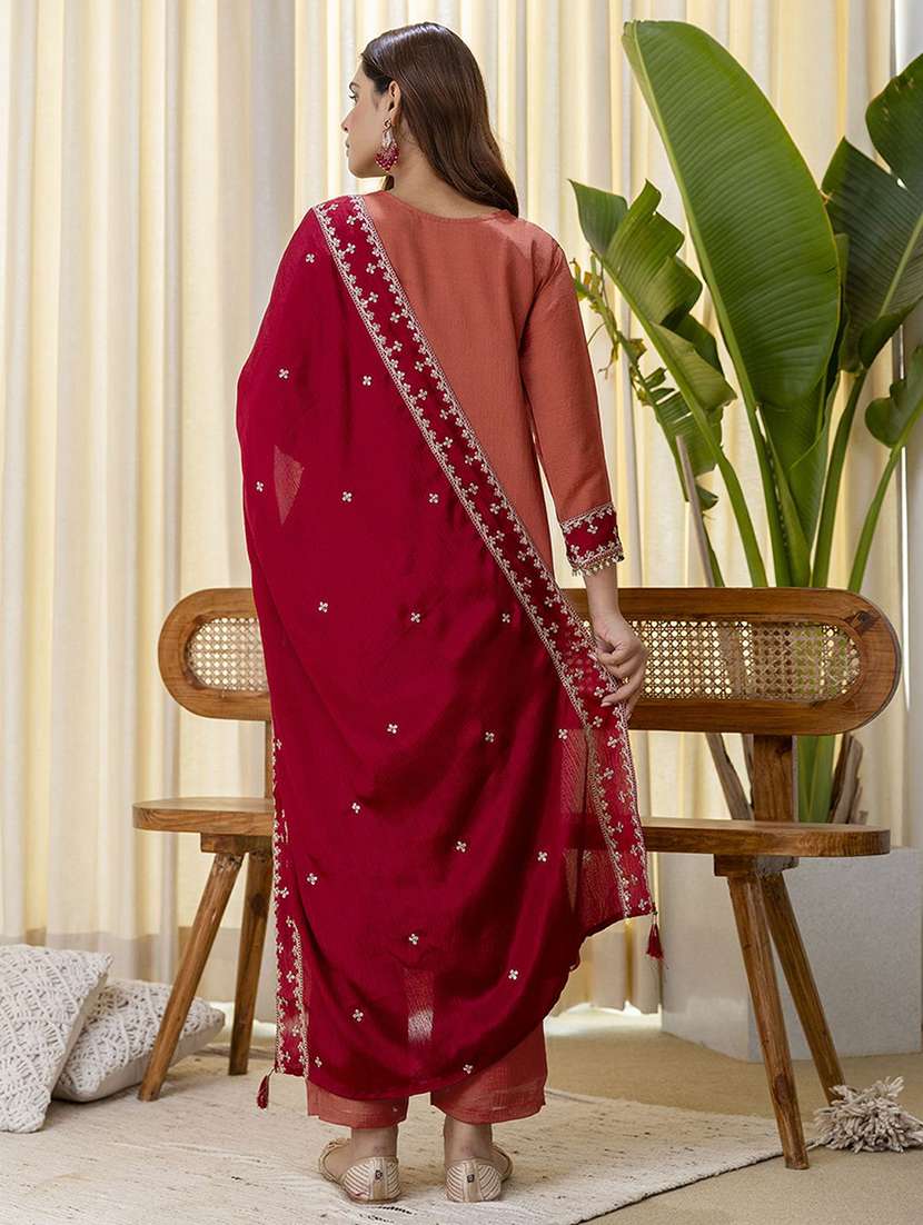 women orange kurta dupatta set - 22440409 -  Standard Image - 3