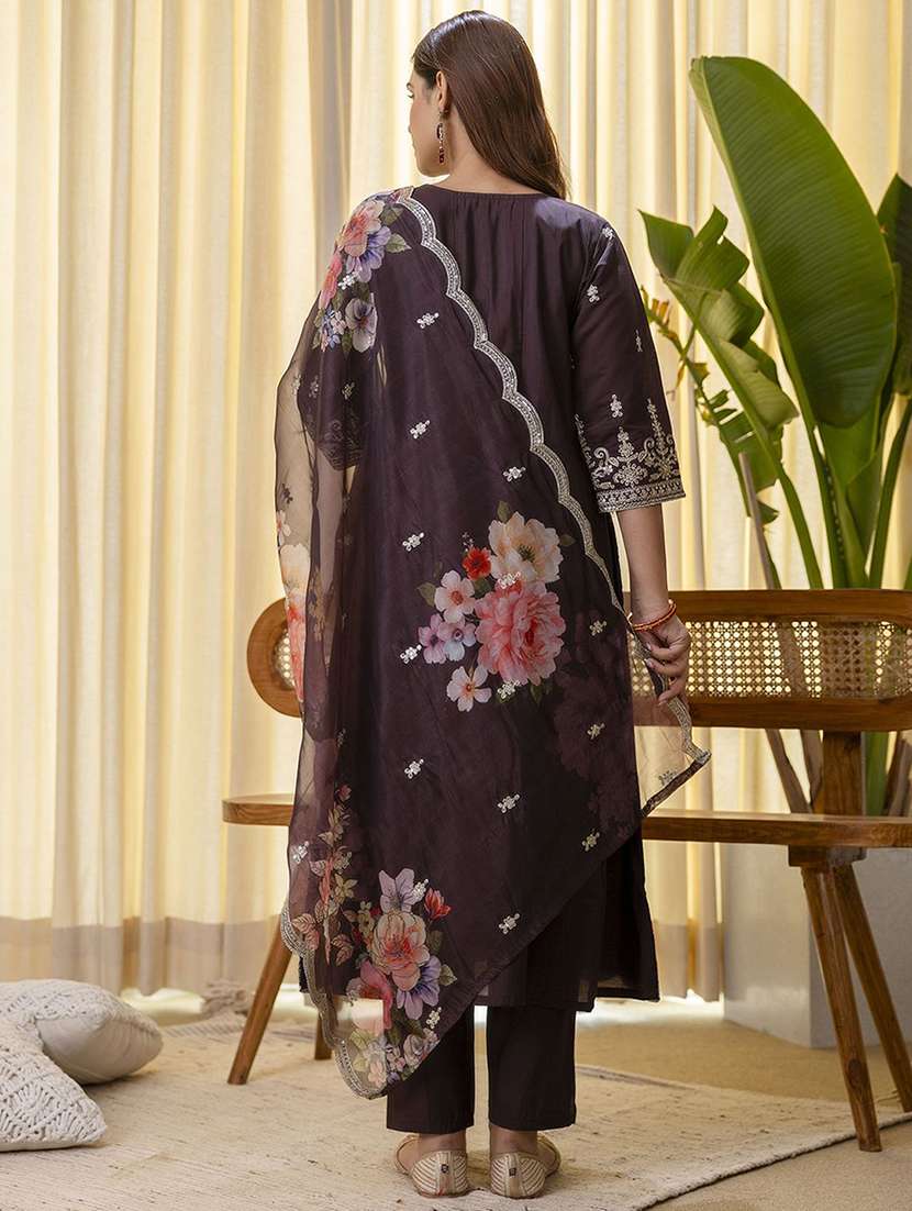 women brown kurta dupatta set - 22440411 -  Standard Image - 3