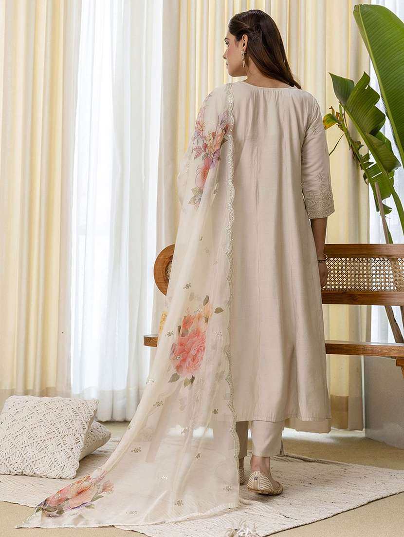 women grey kurta dupatta set - 22440412 -  Standard Image - 3