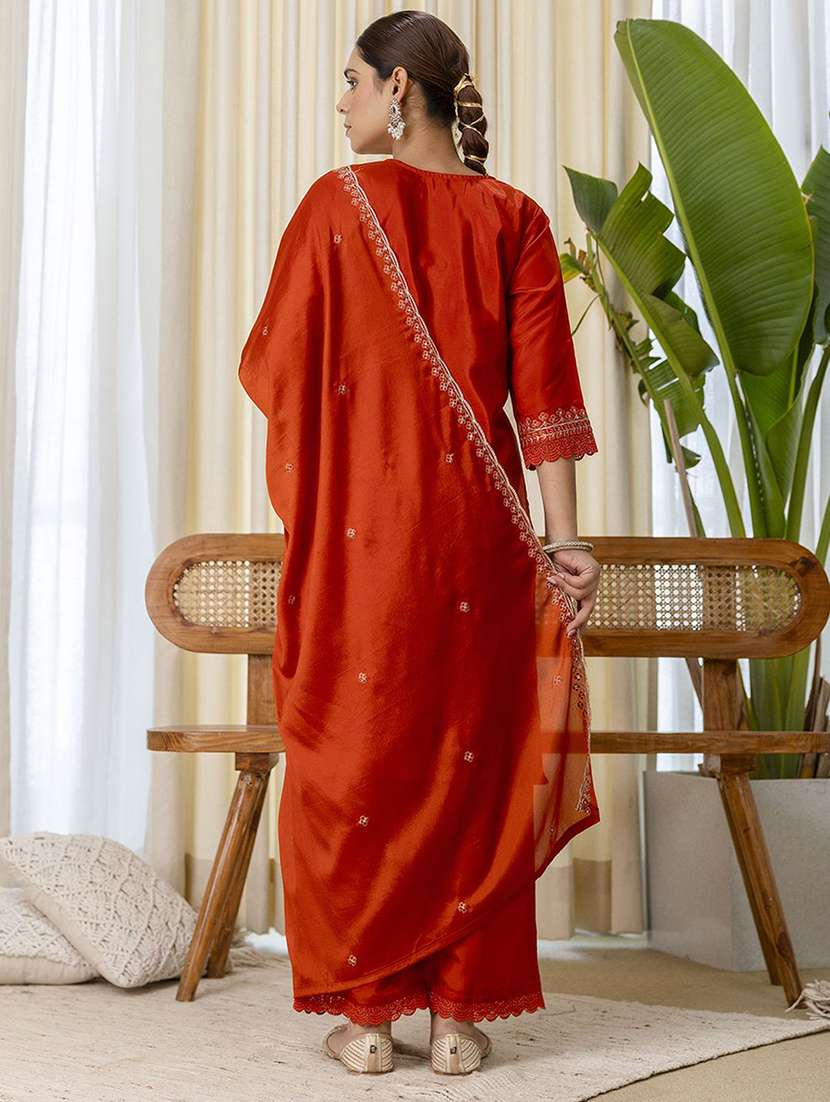 Women Orange Kurta Dupatta Set - 22440415 -  Standard Image - 3