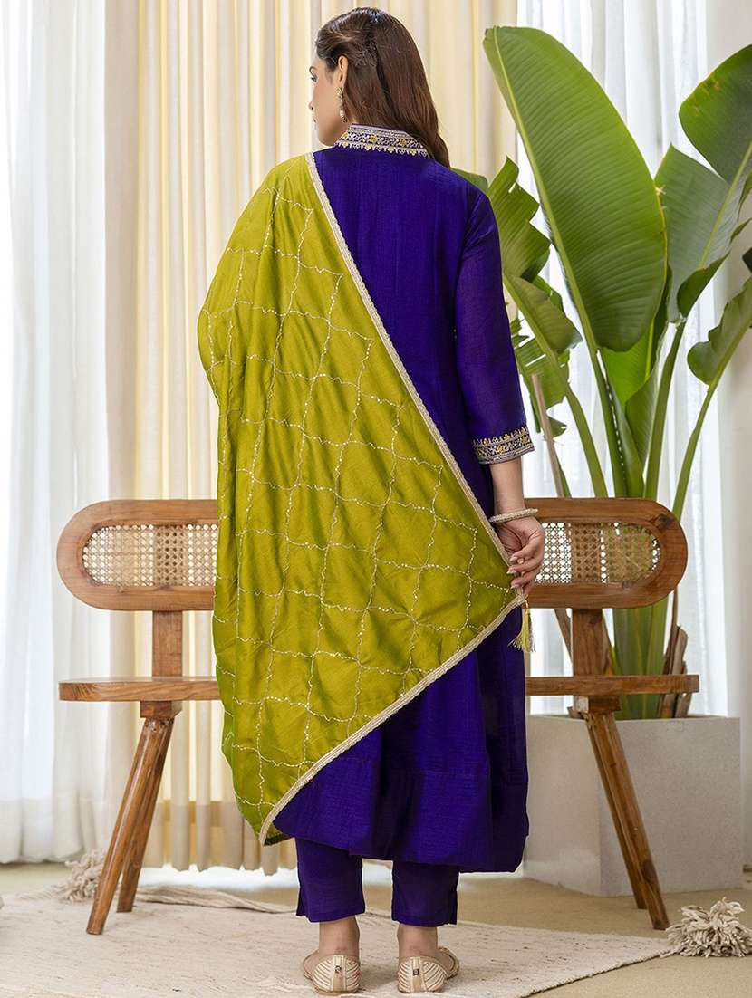 women self design purple kurta dupatta set - 22440421 -  Standard Image - 3