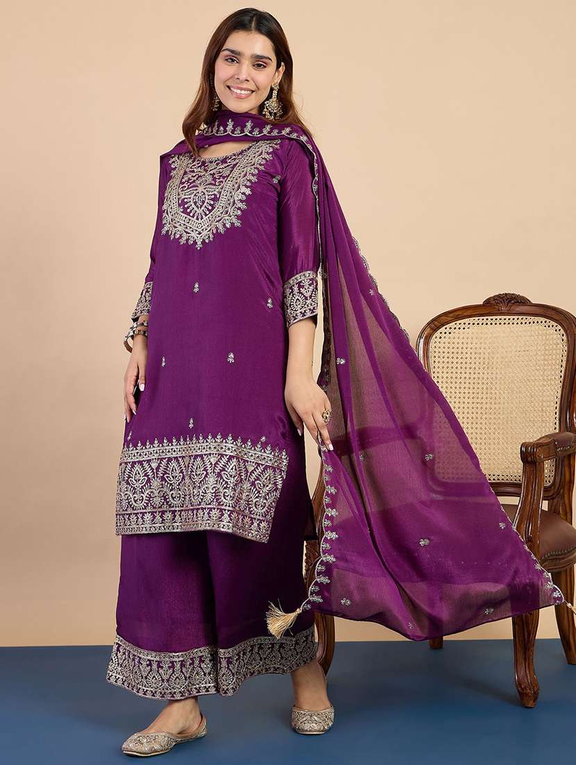 women purple kurta dupatta set - 22440448 -  Standard Image - 3