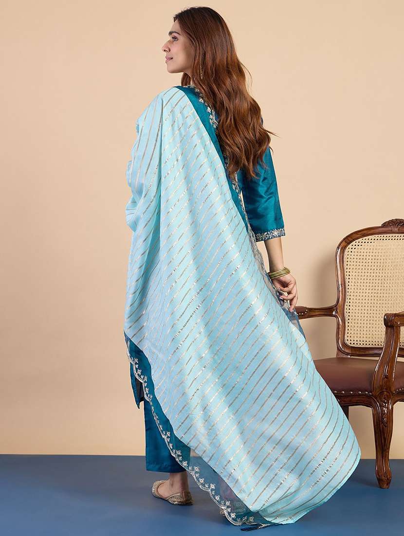 women self design blue kurta dupatta set - 22440451 -  Standard Image - 3