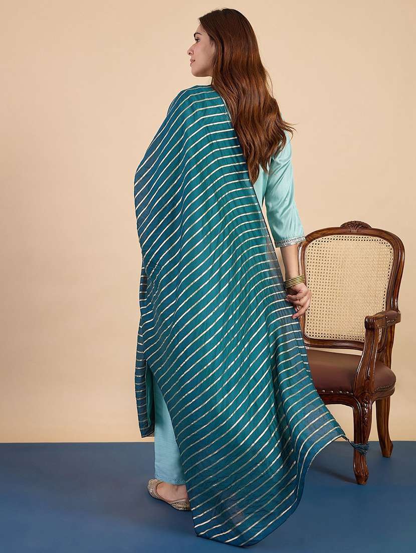 women self design light blue kurta dupatta set - 22440455 -  Standard Image - 3