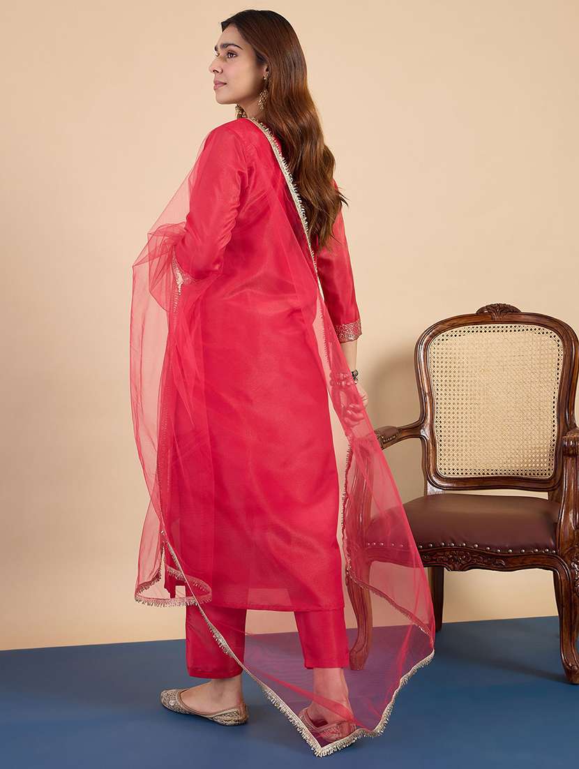 women pink kurta dupatta set - 22440456 -  Standard Image - 3