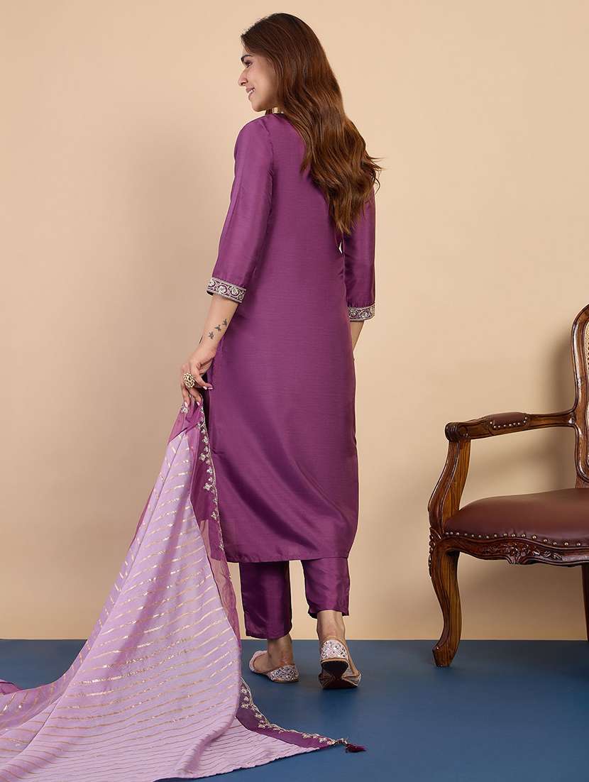 women self design purple kurta dupatta set - 22440469 -  Standard Image - 3