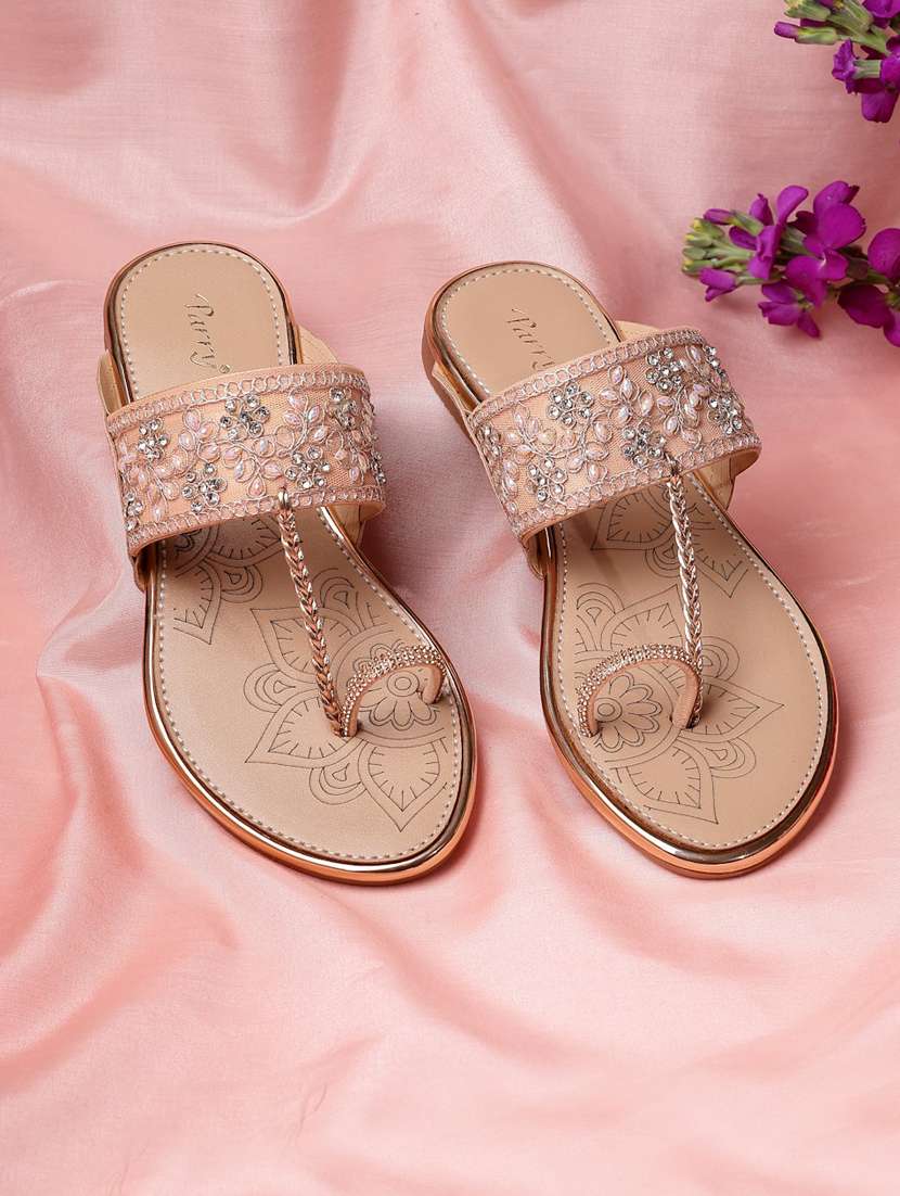 women embroidered slip on flat sandals