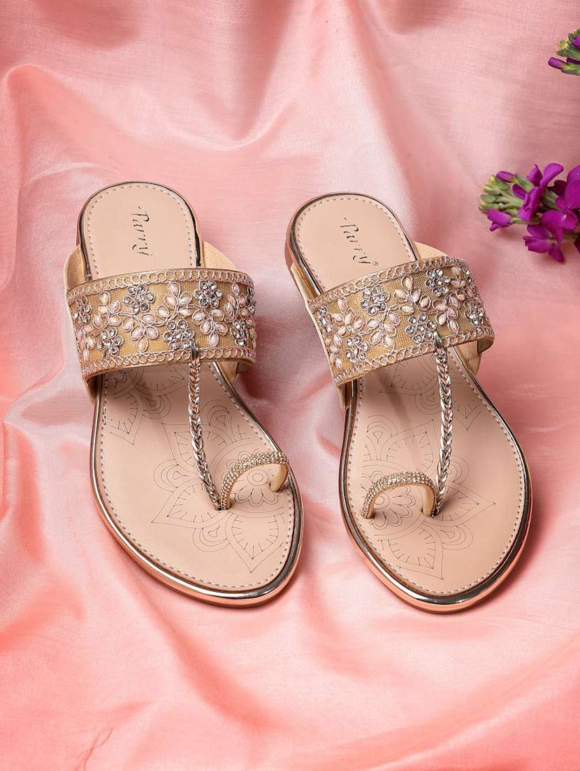 women embroidered slip on flat sandals