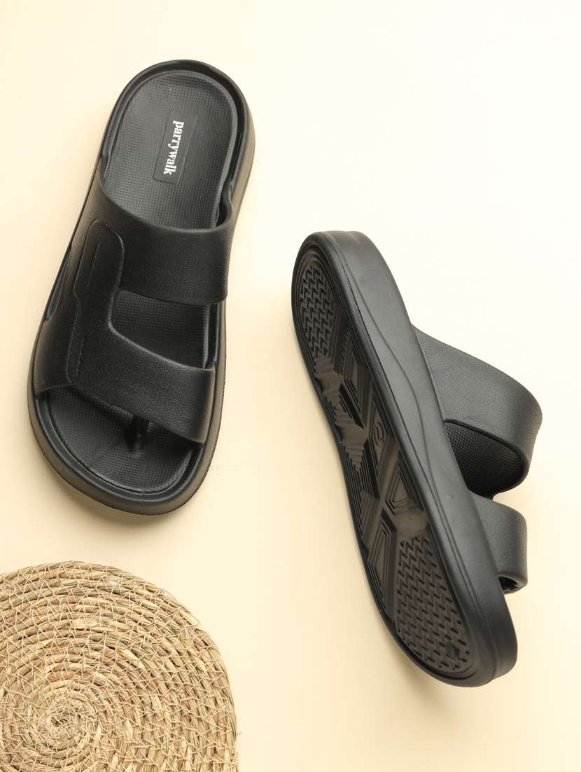 men black slip on flat sandal