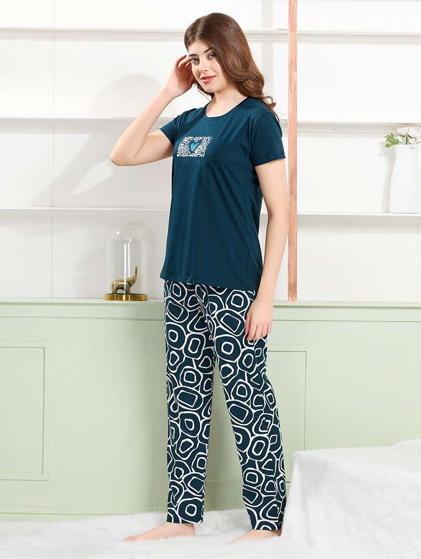 women green  printed cotton pyjama set nightwear set - 22440729 -  Standard Image - 3