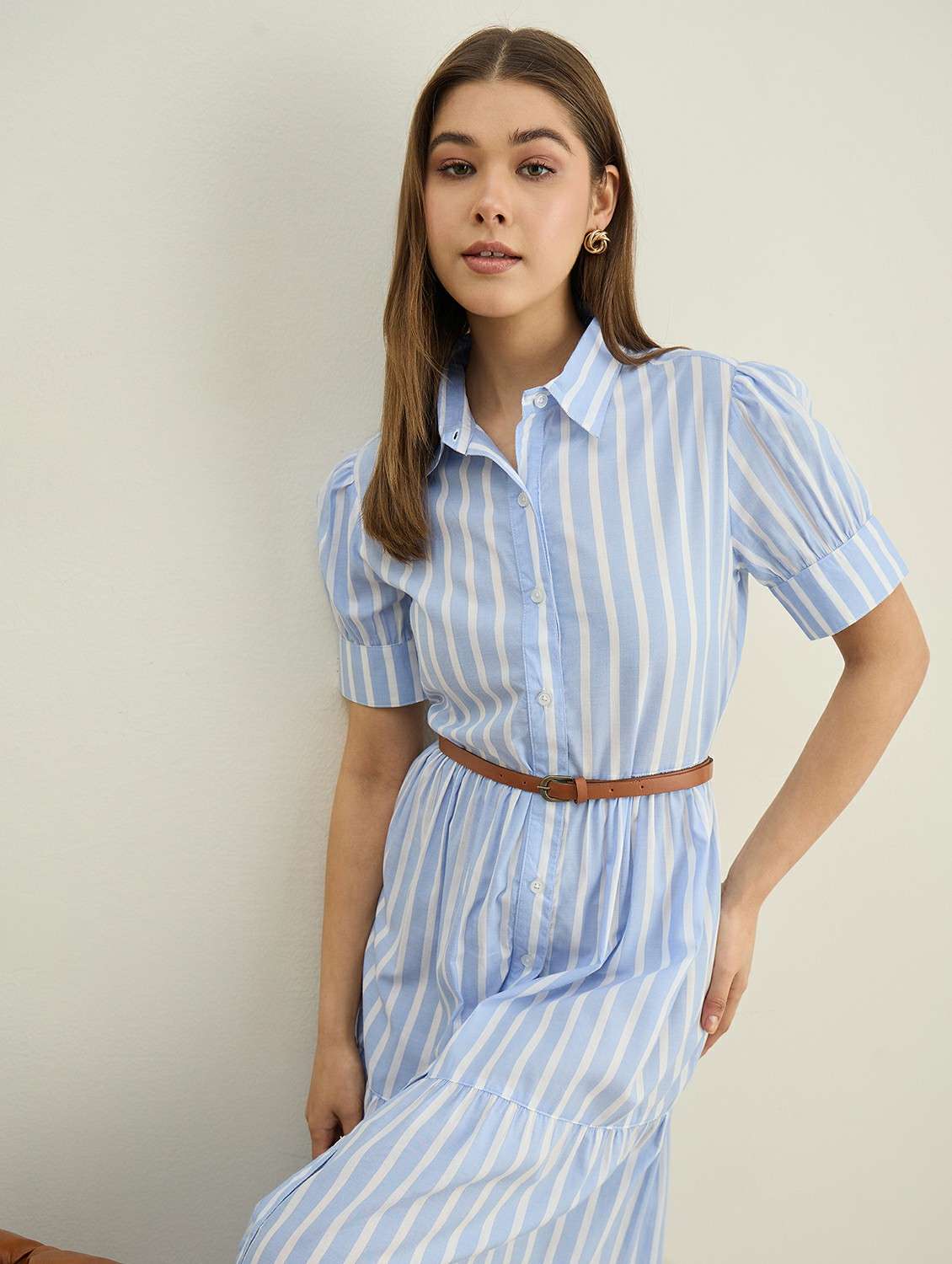 women blue striped cotton tiered shirt dress - 22440829 -  Standard Image - 5
