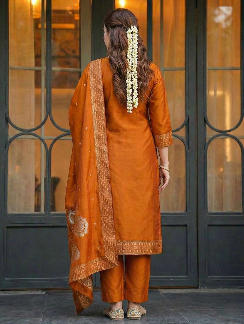 women self design three quarter sleeve kurta pant with dupatta set - 22440834 -  Standard Image - 3