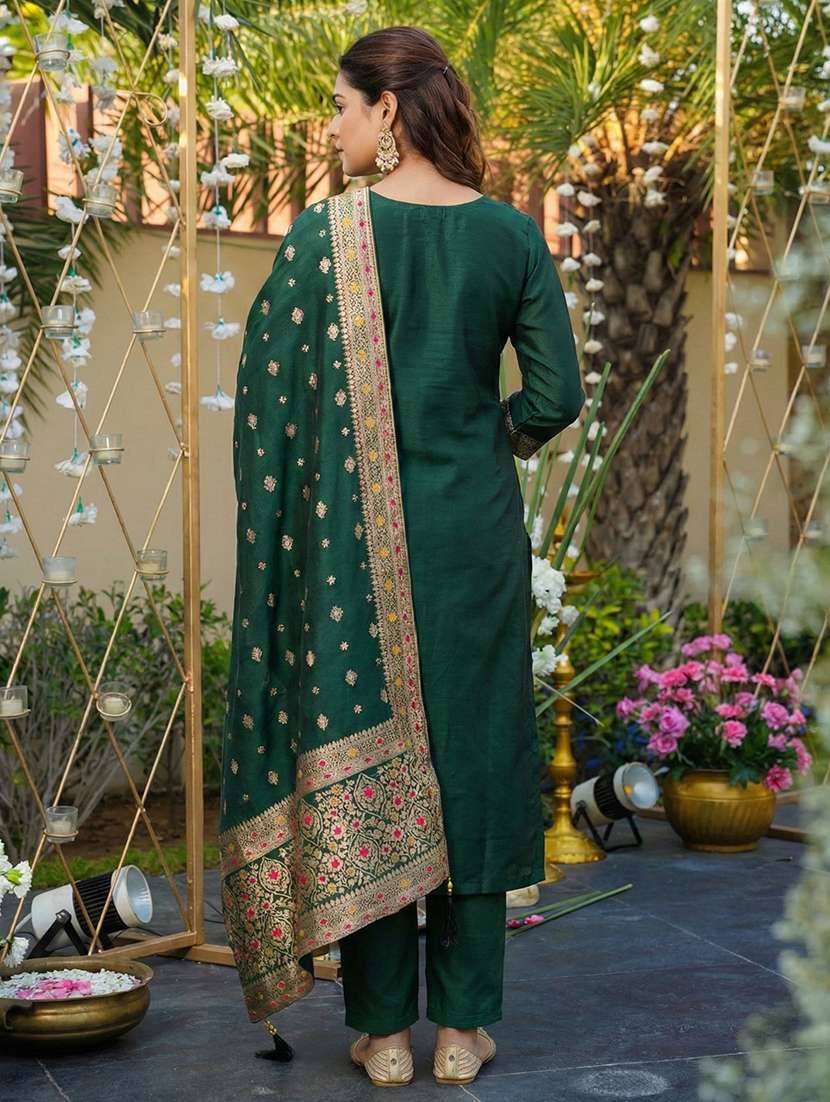 women self design three quarter sleeve kurta pant with dupatta set - 22440835 -  Standard Image - 3