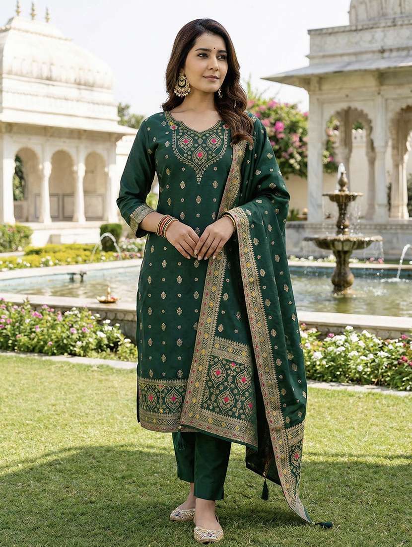 women self design three quarter sleeve kurta pant with dupatta set - 22440836 -  Standard Image - 3