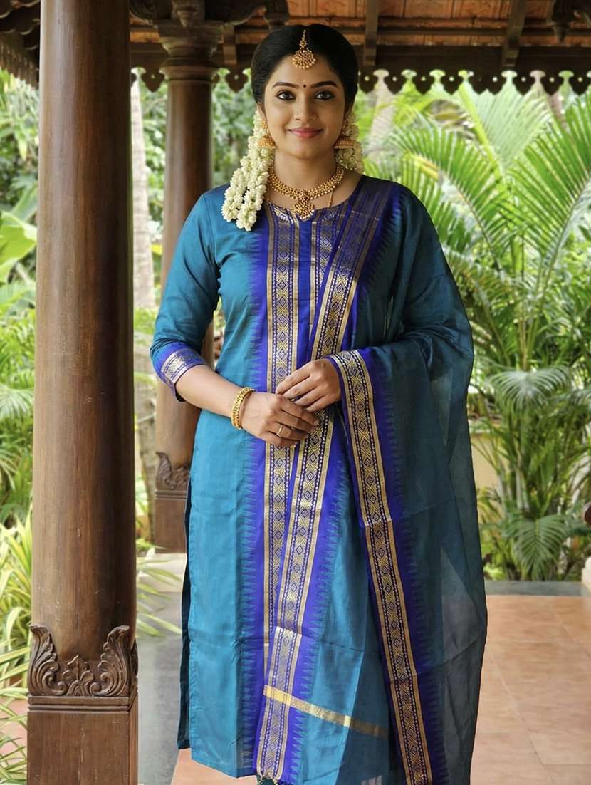 women self design three quarter sleeve kurta pant with dupatta set