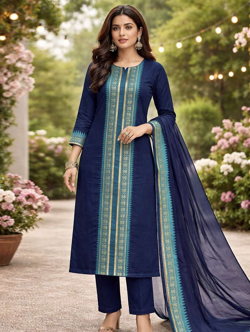 women self design three quarter sleeve kurta pant with dupatta set
