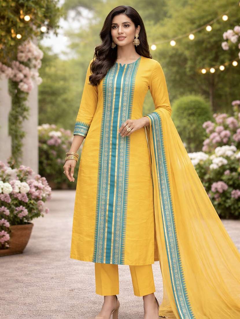 women self design three quarter sleeve kurta pant with dupatta set