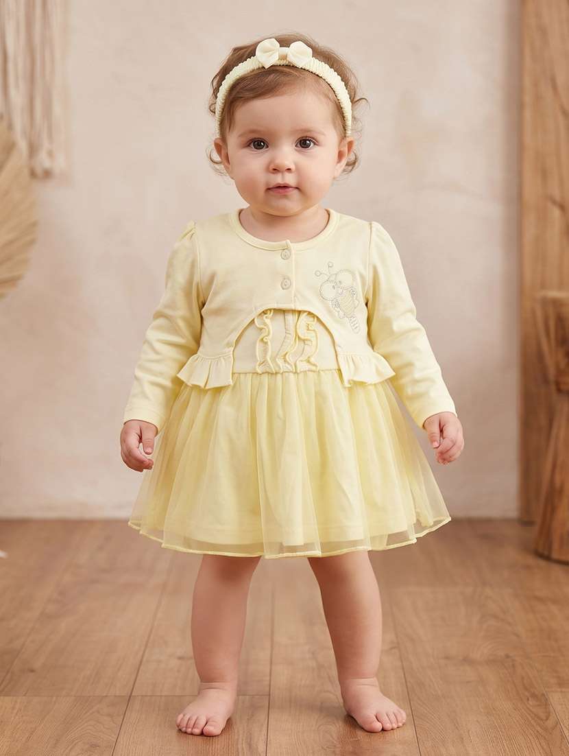 girls embroidered long sleeves frock with bloomer
