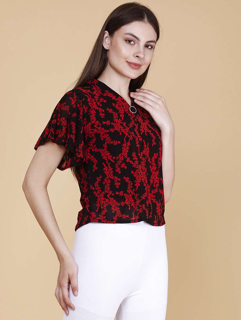 women printed v neck flared sleeves top - 22440973 -  Standard Image - 3