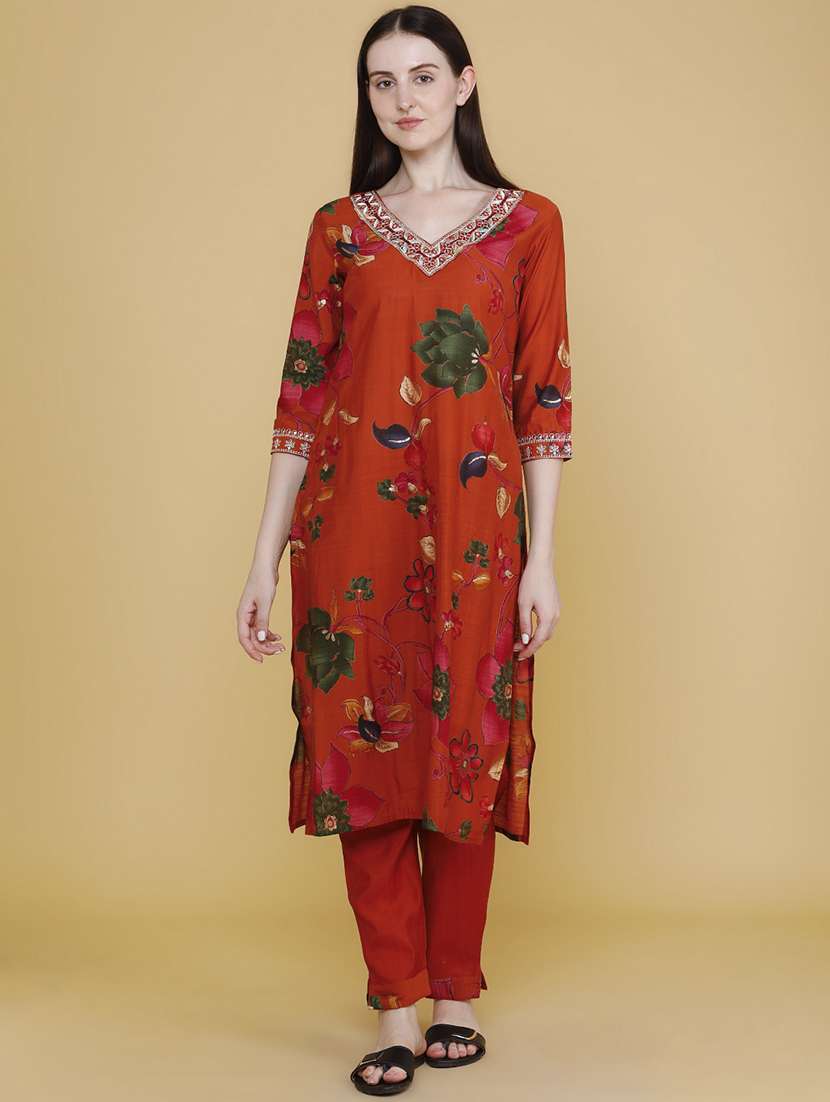 women printed three quarter sleeves kurta and pant set - 22440996 -  Standard Image - 3