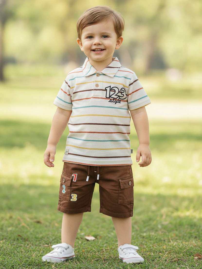 boys printed round neck t-shrit and shorts set