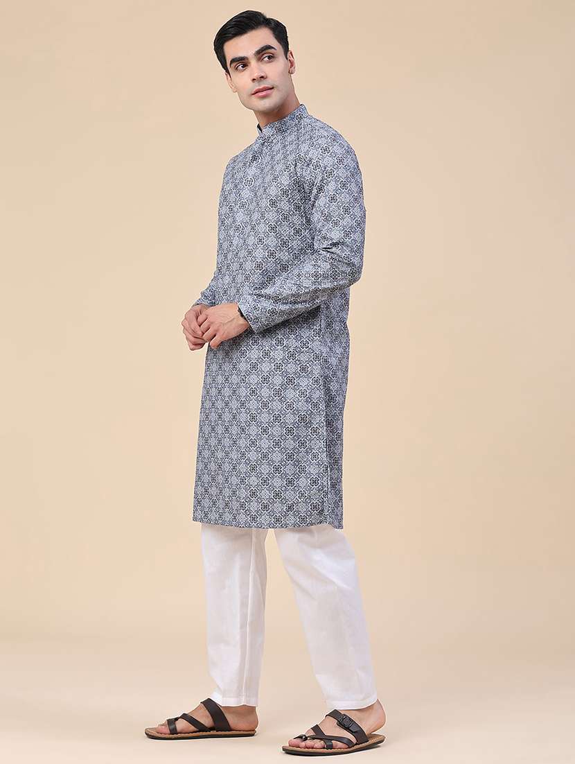 men printed long sleeves kurta and pyjama set - 22441036 -  Standard Image - 3