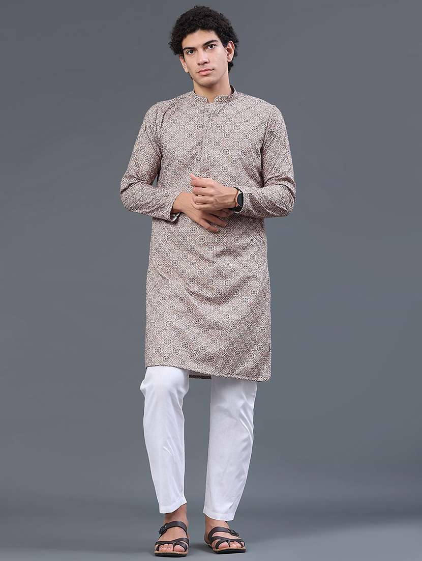 men printed long sleeves kurta pyjama set