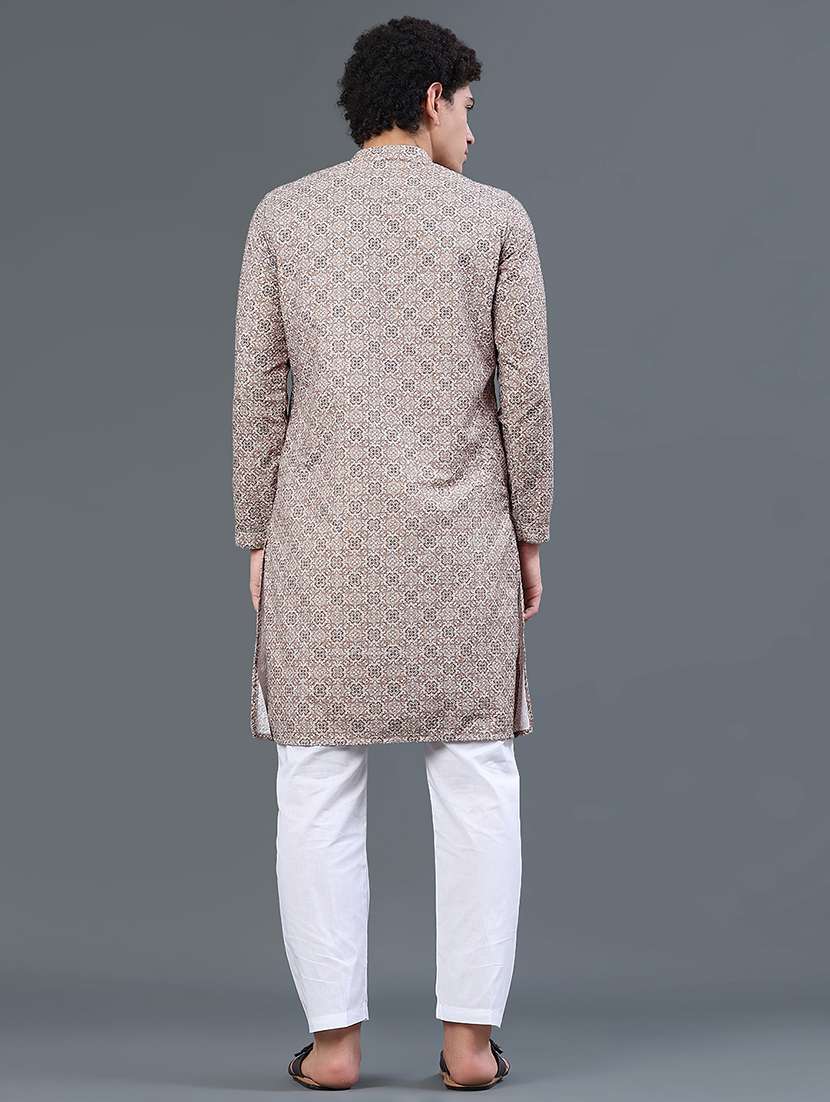 men printed long sleeves kurta pyjama set - 22441037 -  Standard Image - 3